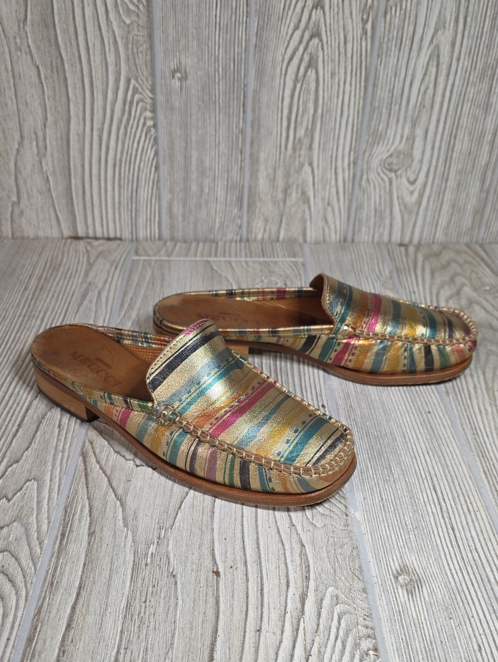 Sesto Meucci Metallic Striped Anthropologie Leather Loafers Womens 5